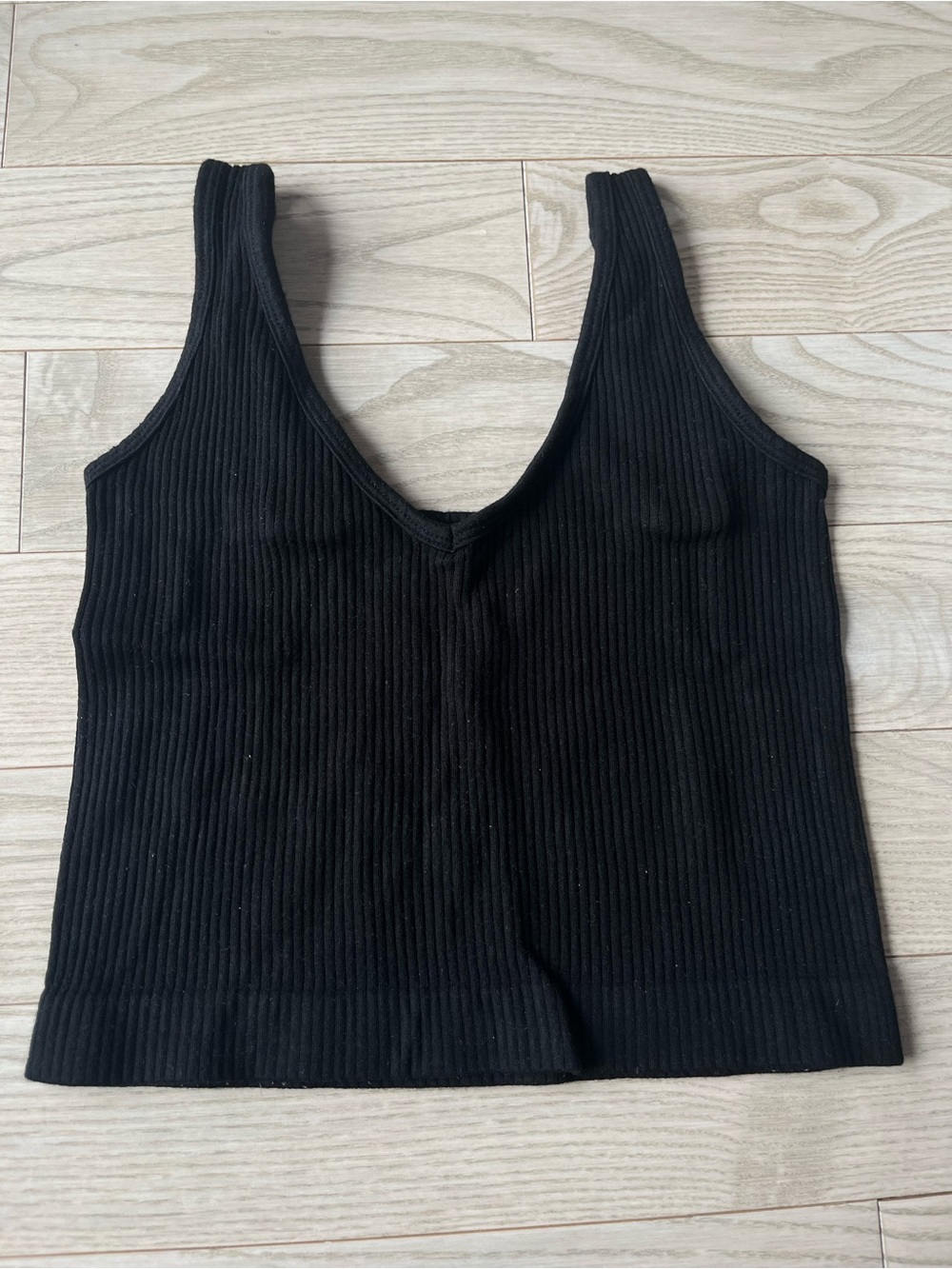 Black Ribbed V-Neck Tank Top